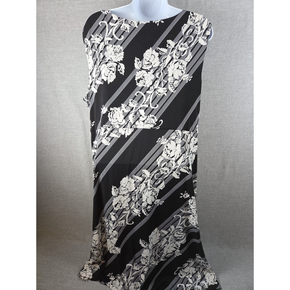 SOMA Jersey Knit Dress XL Black White Floral Sleeveless Twist Front Whimsigoth - Picture 3 of 6